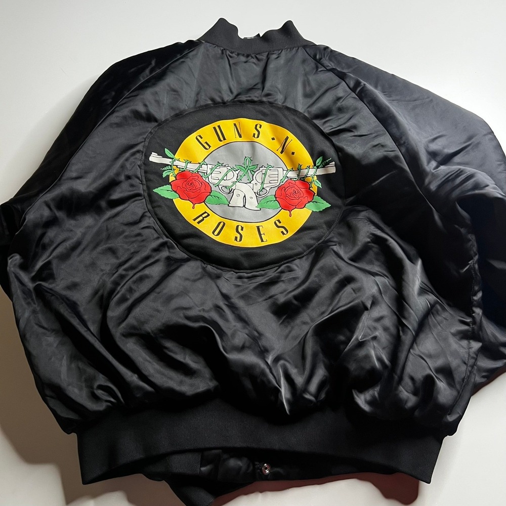Auburn Sportswear Guns N Roses Satin Bomber Jacket Black XL 8-Ball Patch 604A1
